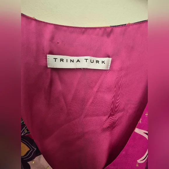 Trina Turk Saka Floral Silk Drrss Large - Picture 5 of 7